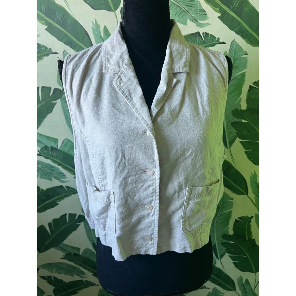 Christopher & Banks Linen Blend Vest Womens 14 Beige